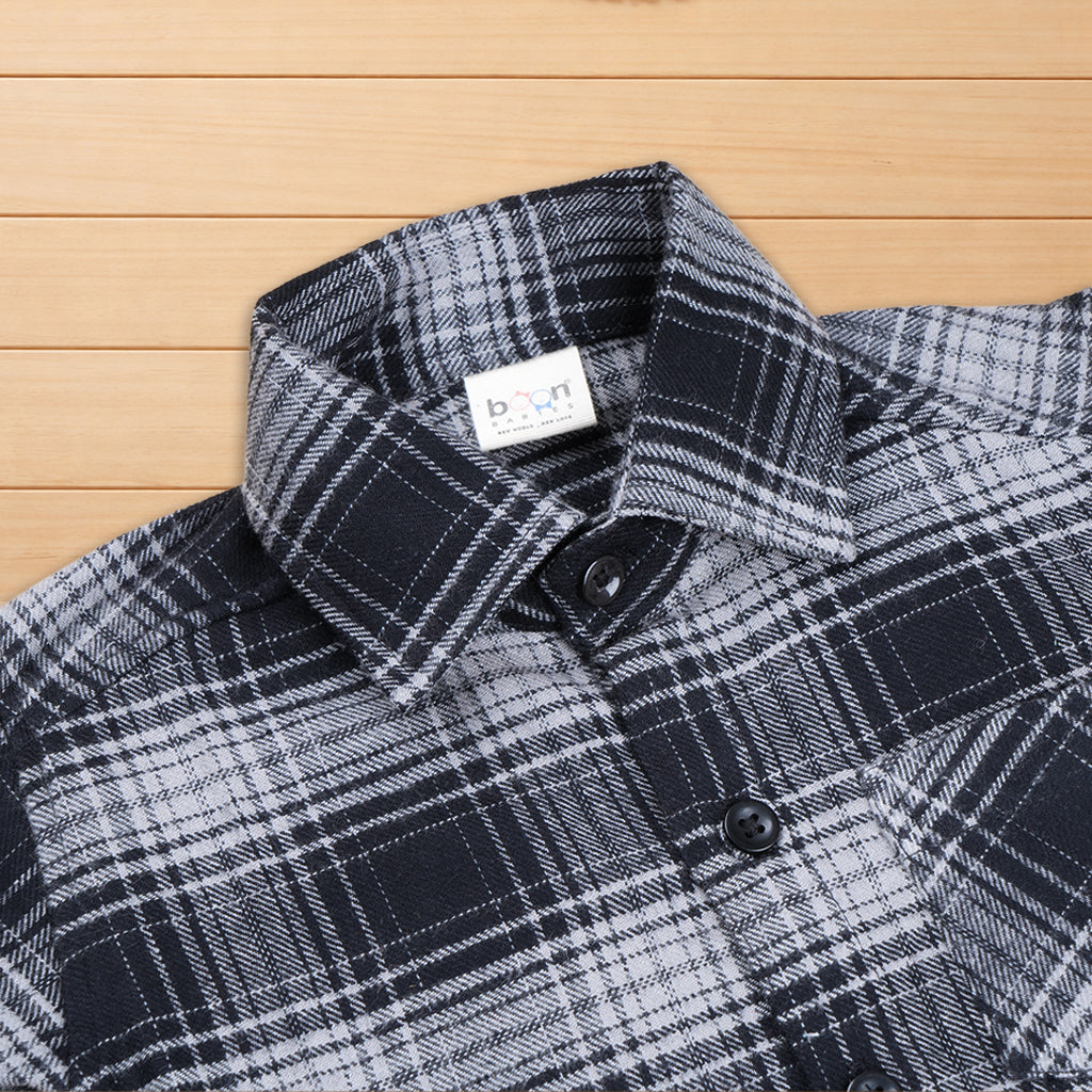 Soft and breathable cotton checked shirt for boys with a classic collar—ideal for casual and outdoor wear.