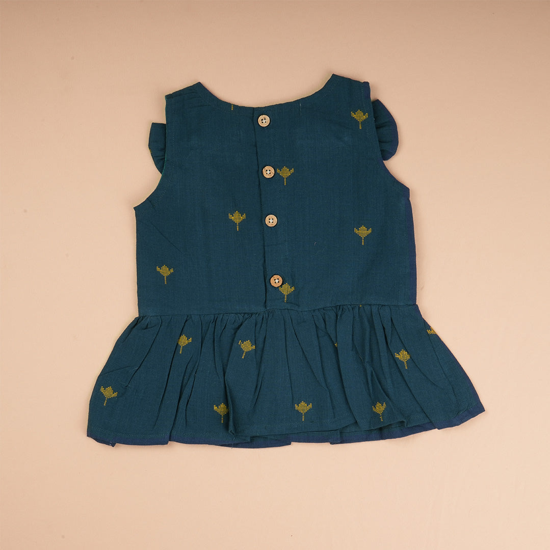 Girls teal green sleeveless top and pant co-ord set by Boon Babies, featuring a stylish sleeveless design and comfortable fit.
