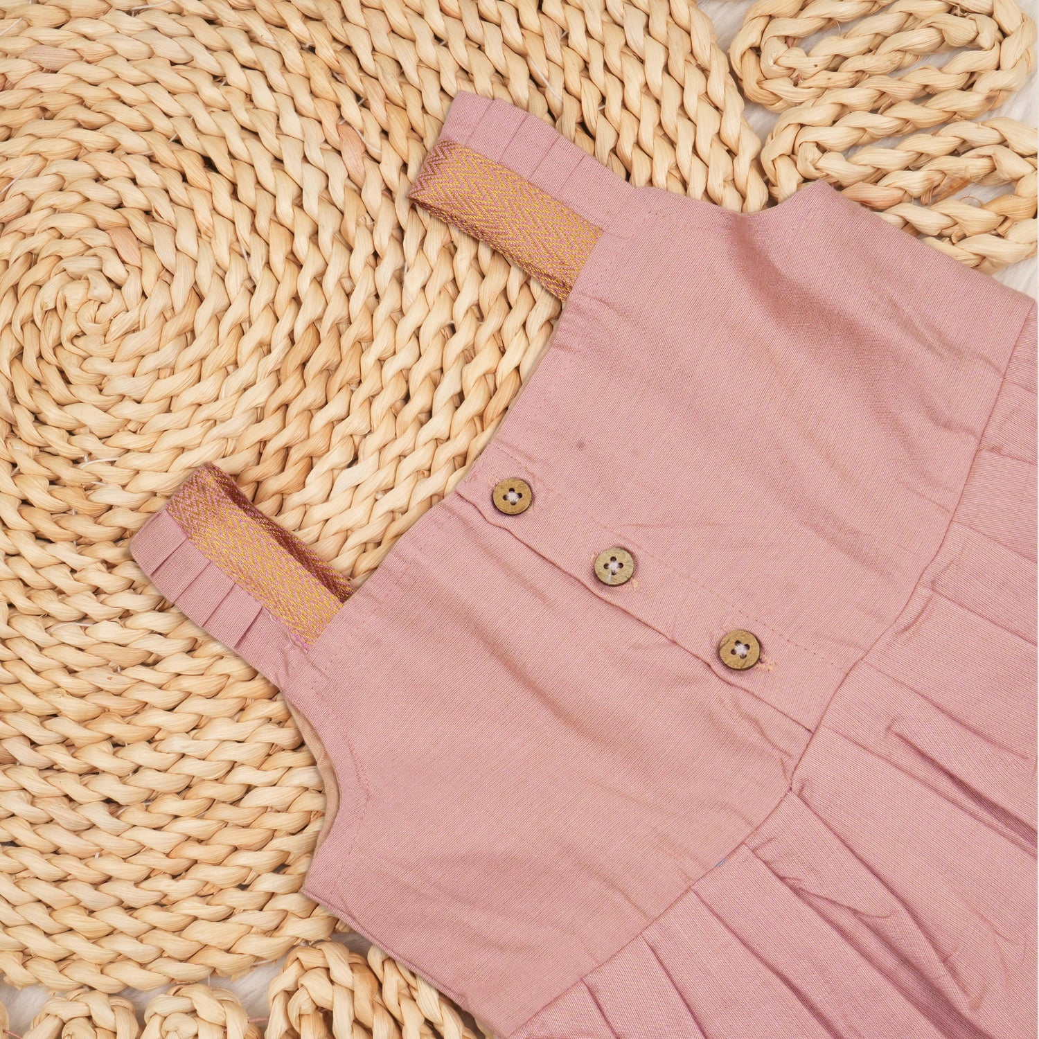 Baby Girl Dusty Pink Tissue Silk Mangalagiri Border Frock