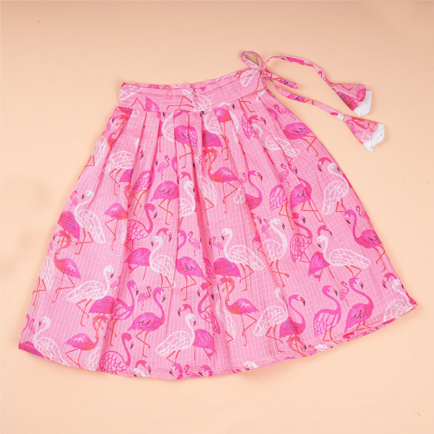 Pink Flamingo Girls Ethnic Skirt Set – Hakoba Top with Cotton Skirt