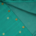 Boys bottle green silk butta shirt with matching dhoti, traditional ethnic wear by Booon Babies, styled for festive occasions.