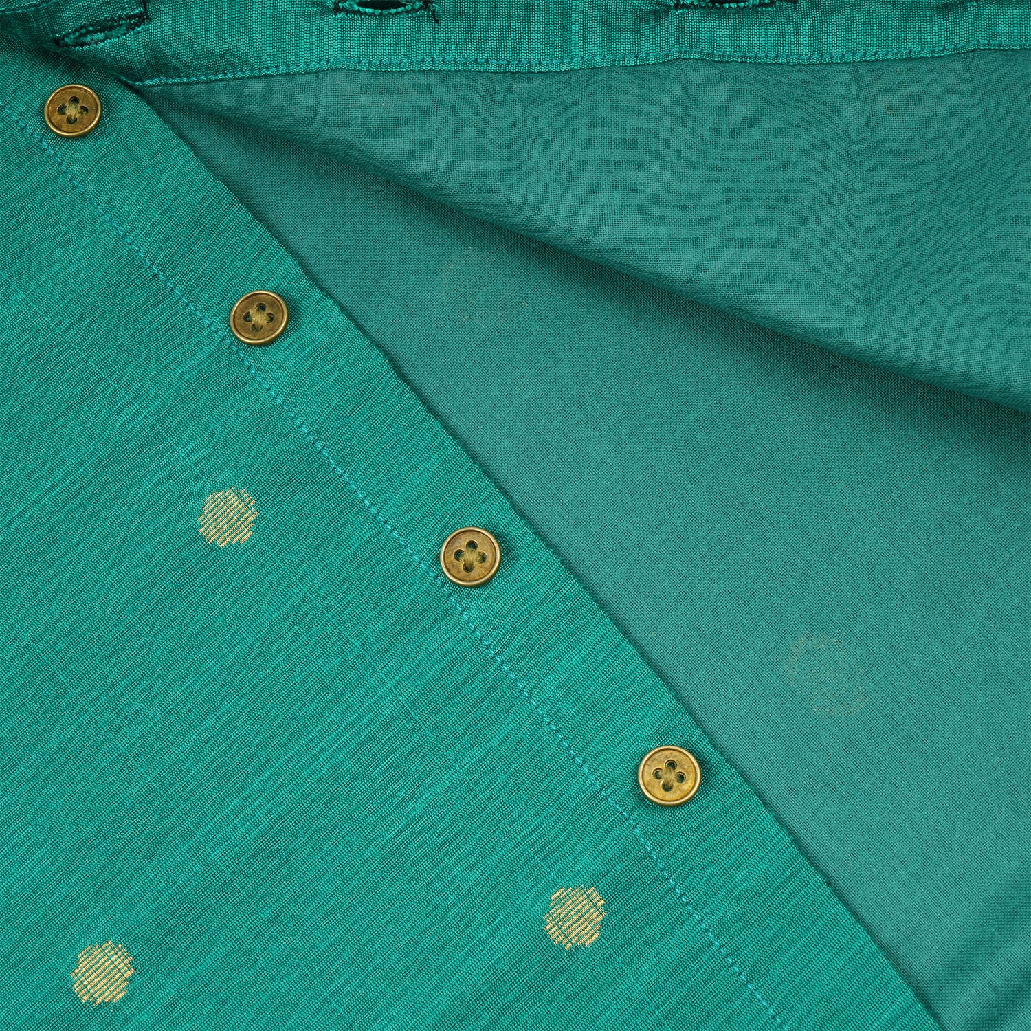 Boys bottle green silk butta shirt with matching dhoti, traditional ethnic wear by Booon Babies, styled for festive occasions.