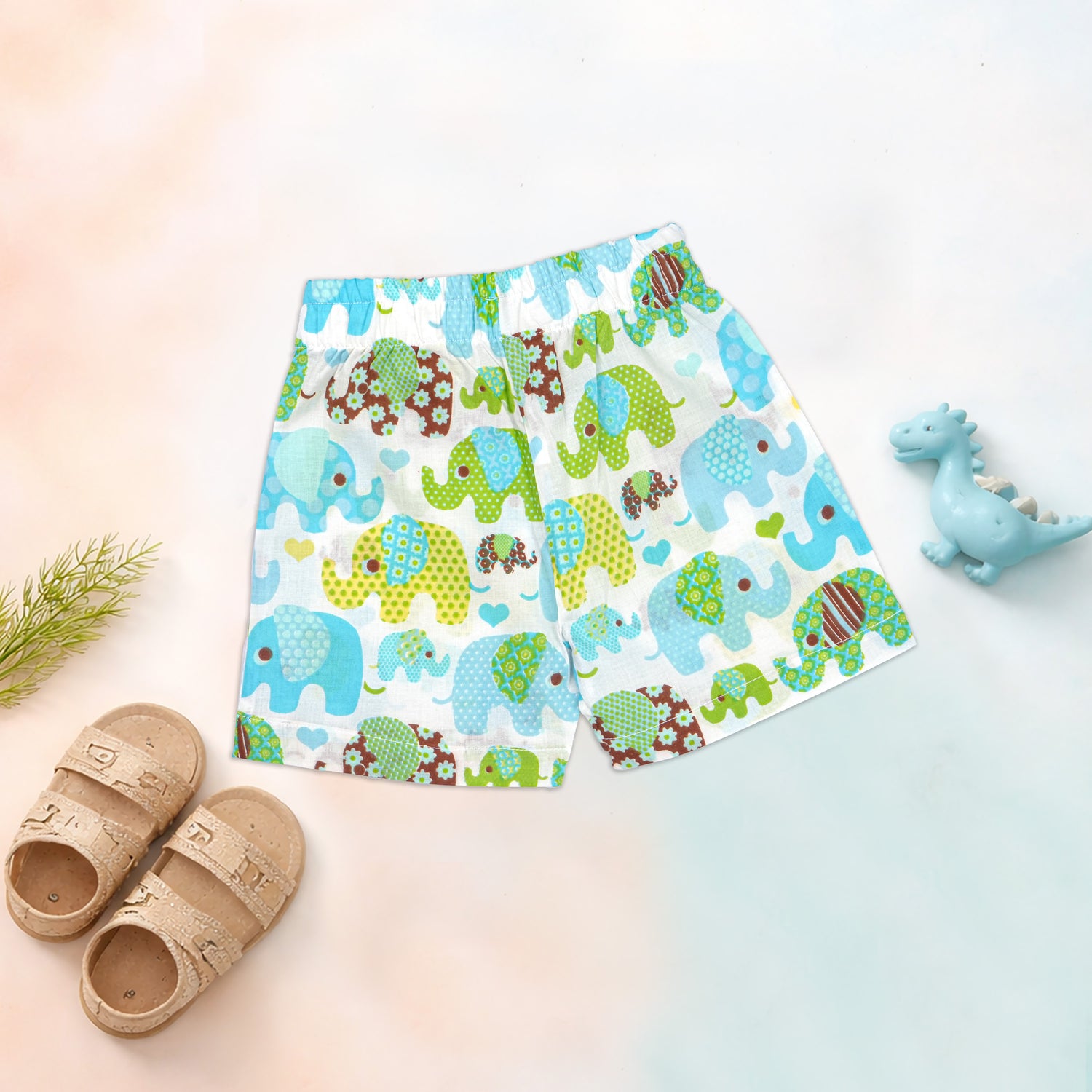 Jaipur Cotton Elephant Print Shirt and Shorts set for kids by Boon Babies, featuring a straight collar and summer-friendly design.