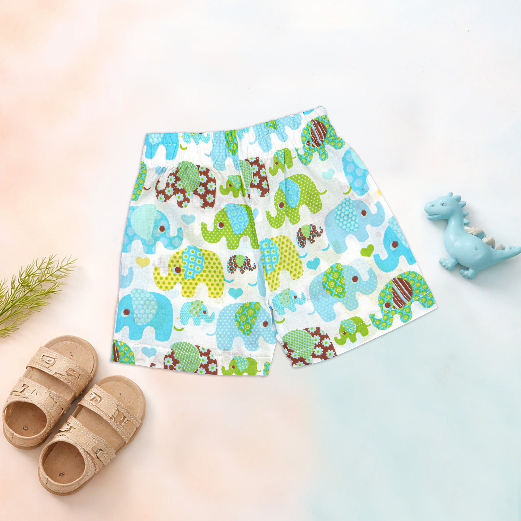 Jaipur Cotton Elephant Print Shirt and Shorts set for kids by Boon Babies, featuring a straight collar and summer-friendly design.