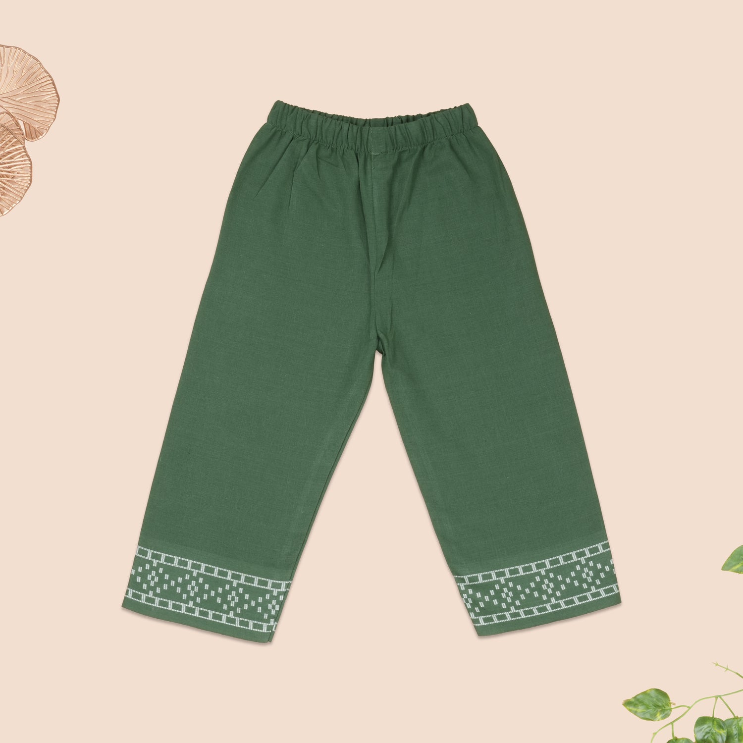 Forest Green Handloom Cotton Girls Peplum Top & Pant Set (1-6 Years)