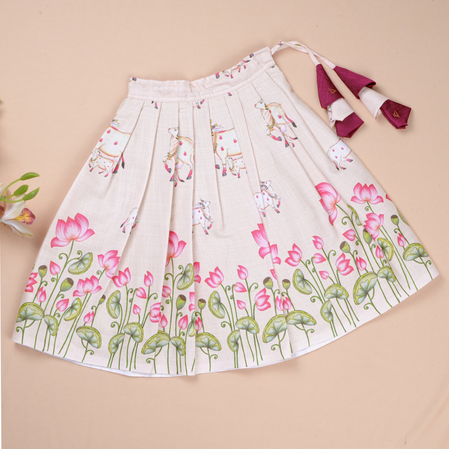 Girls Raw Silk Lotus Skirt Set