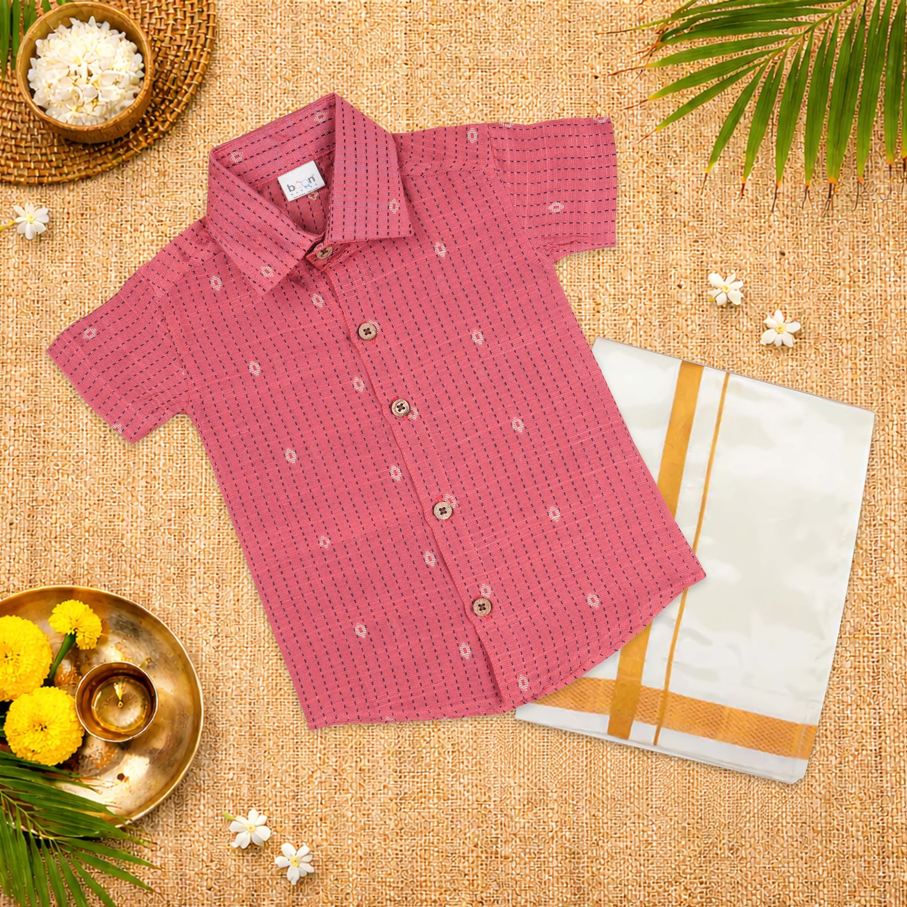 Elegant handloom silk cotton shirt with optional dhoti set for boys—perfect for festive and traditional occasions.