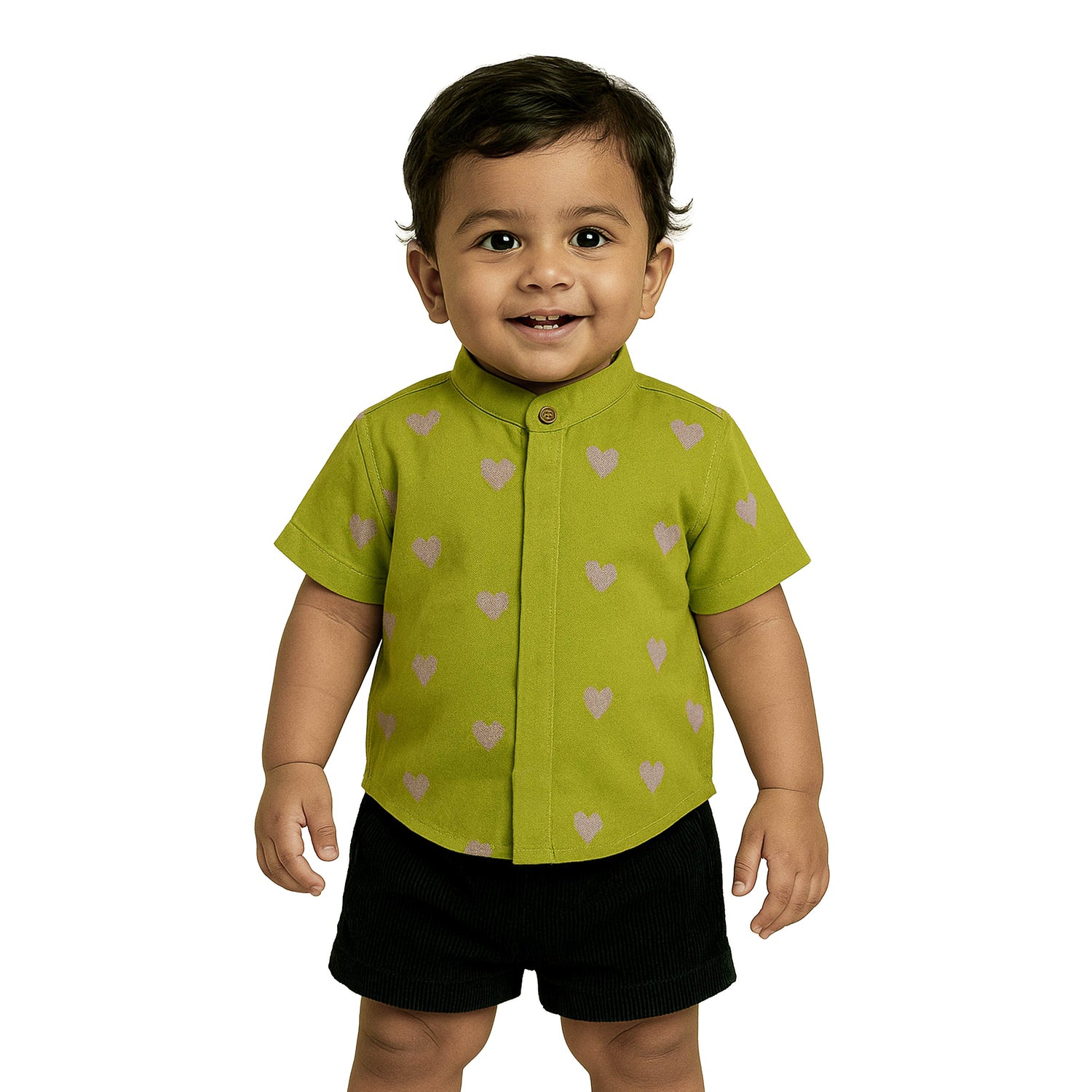 Boon Babies Handloom Cotton Heart Print Shirt – Green