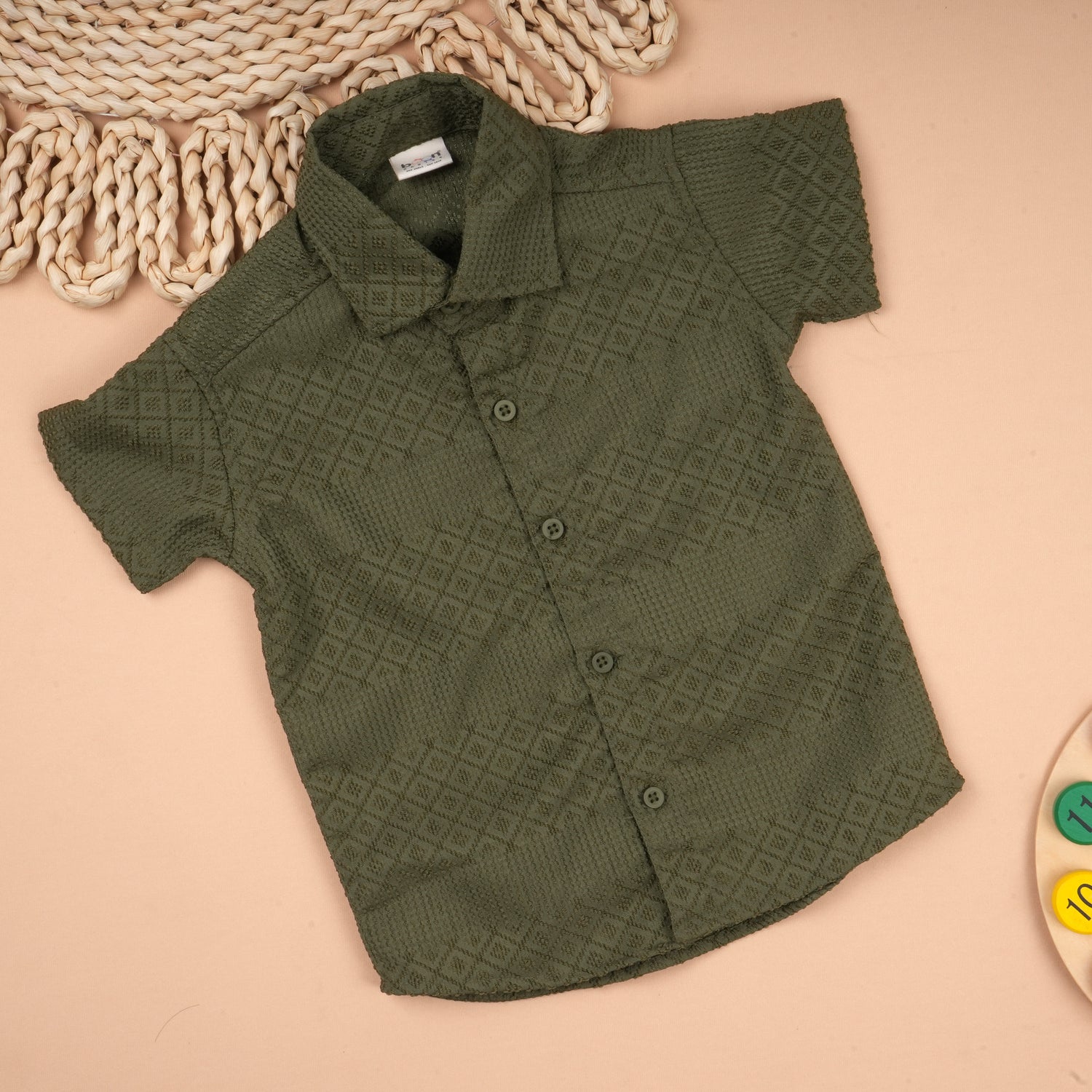 Lightweight solid Popcorn shirt for boys by Boon Babies, casual polycotton design with regular collar for kids aged 6 months to 5 years.