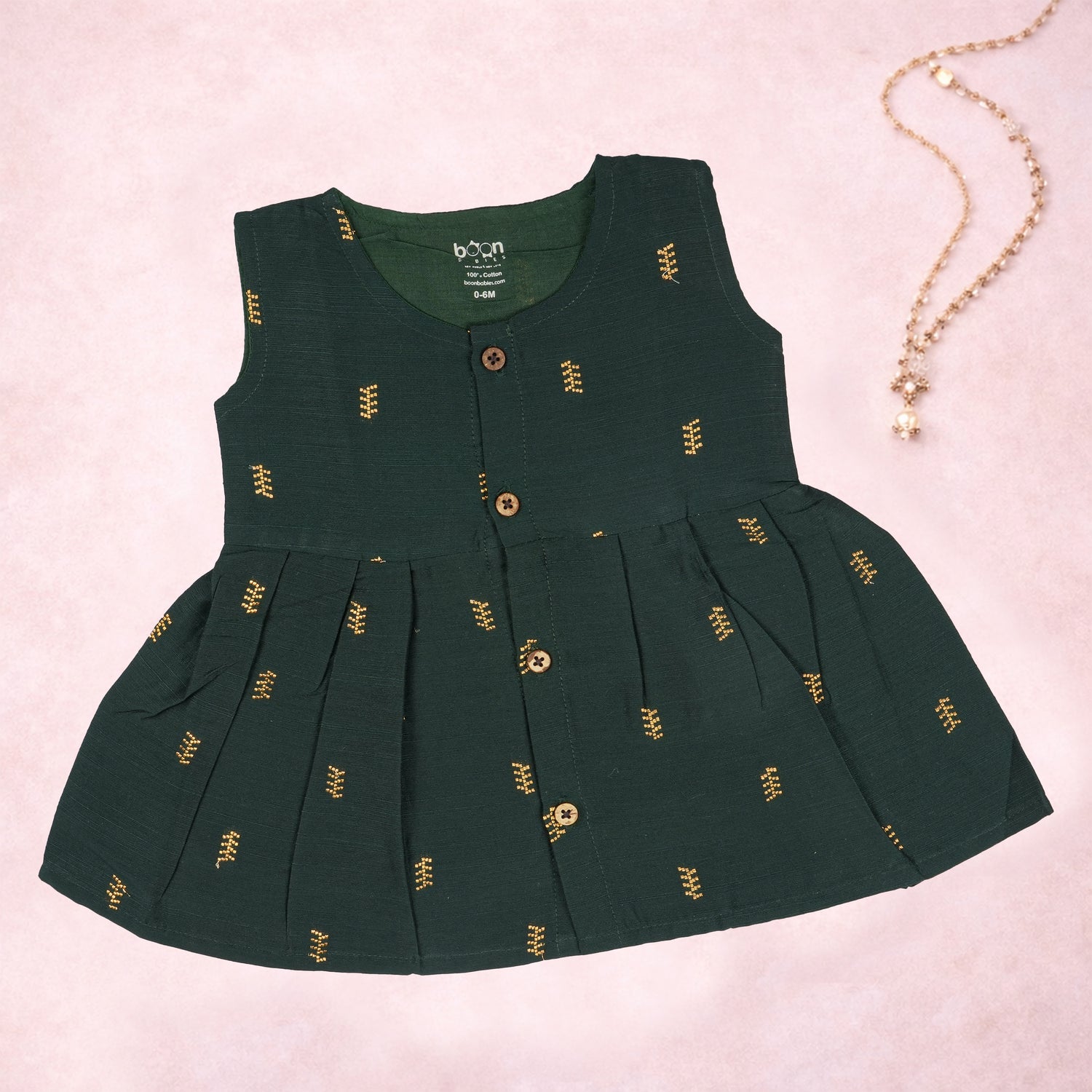 Premium Ethnic Sleeveless Frock for Baby Girls - Green