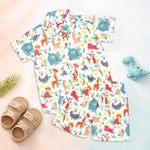Boon Babies Jaipur cotton jungle animal print shirt and shorts set with straight collar, perfect for summer kids' wear.