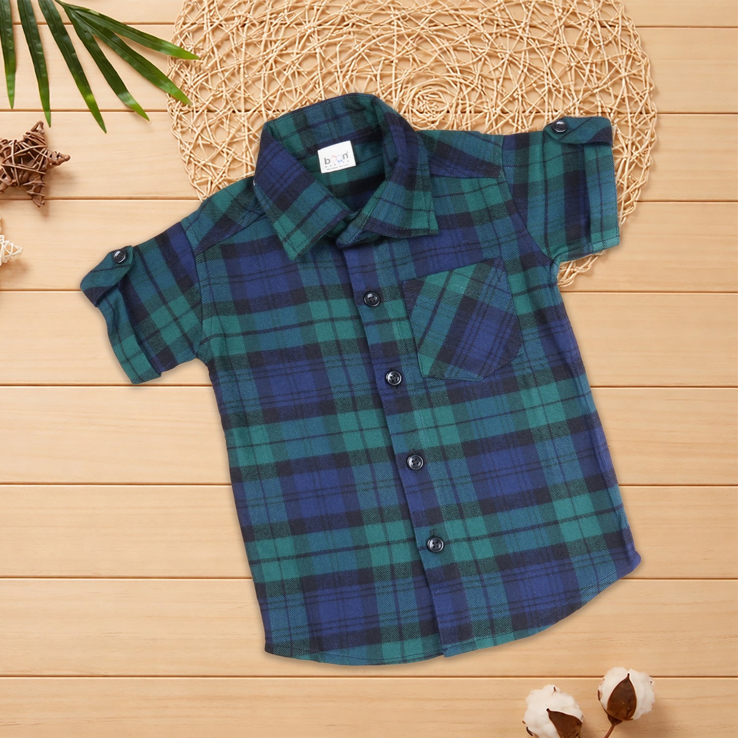 Soft and breathable cotton checked shirt for boys with a classic collar—perfect for casual and outdoor wear.