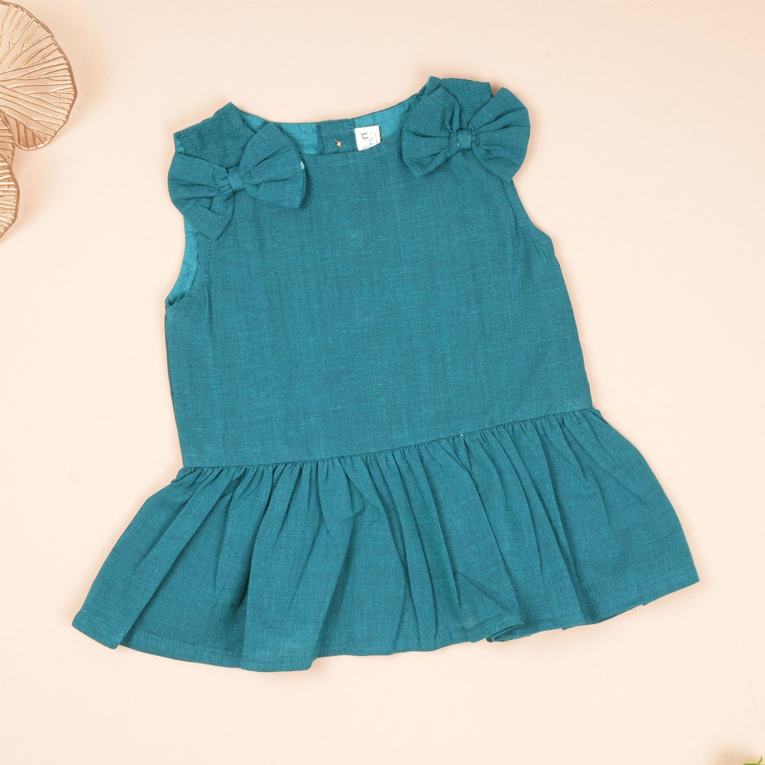 Peacock Blue Handloom Cotton Girls Peplum Top & Pant Set (1–6 Years)