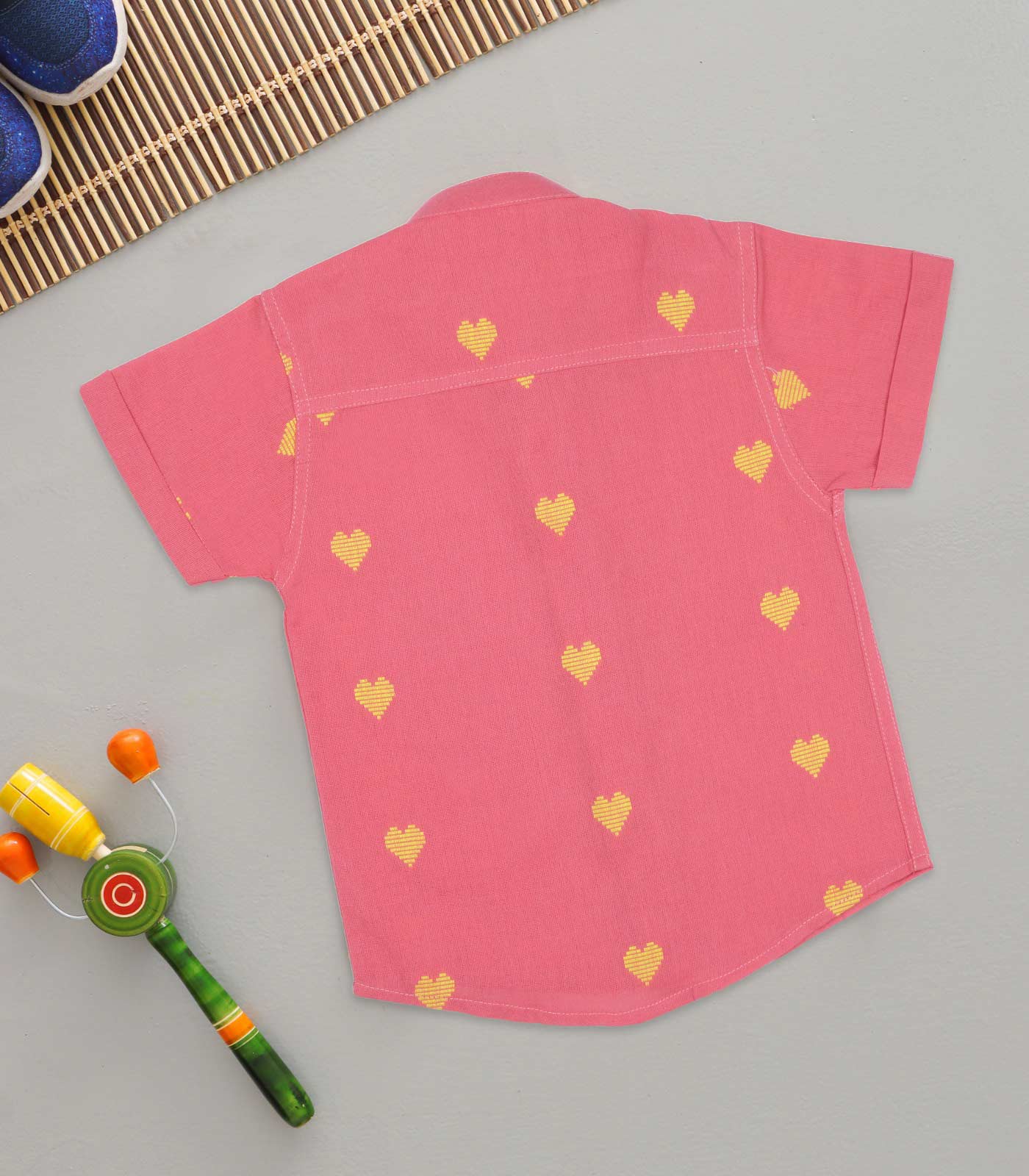 Boys Casual Heart Print Shirt – Pink & Yellow