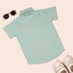 Boys straight collar cotton printed shirt by Boon Babies featuring colorful patterns and a classic design.