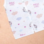 Baby wearing a sleeveless printed muslin jabla from Boon Babies, soft and breathable newborn wear for ages 0-12 months.