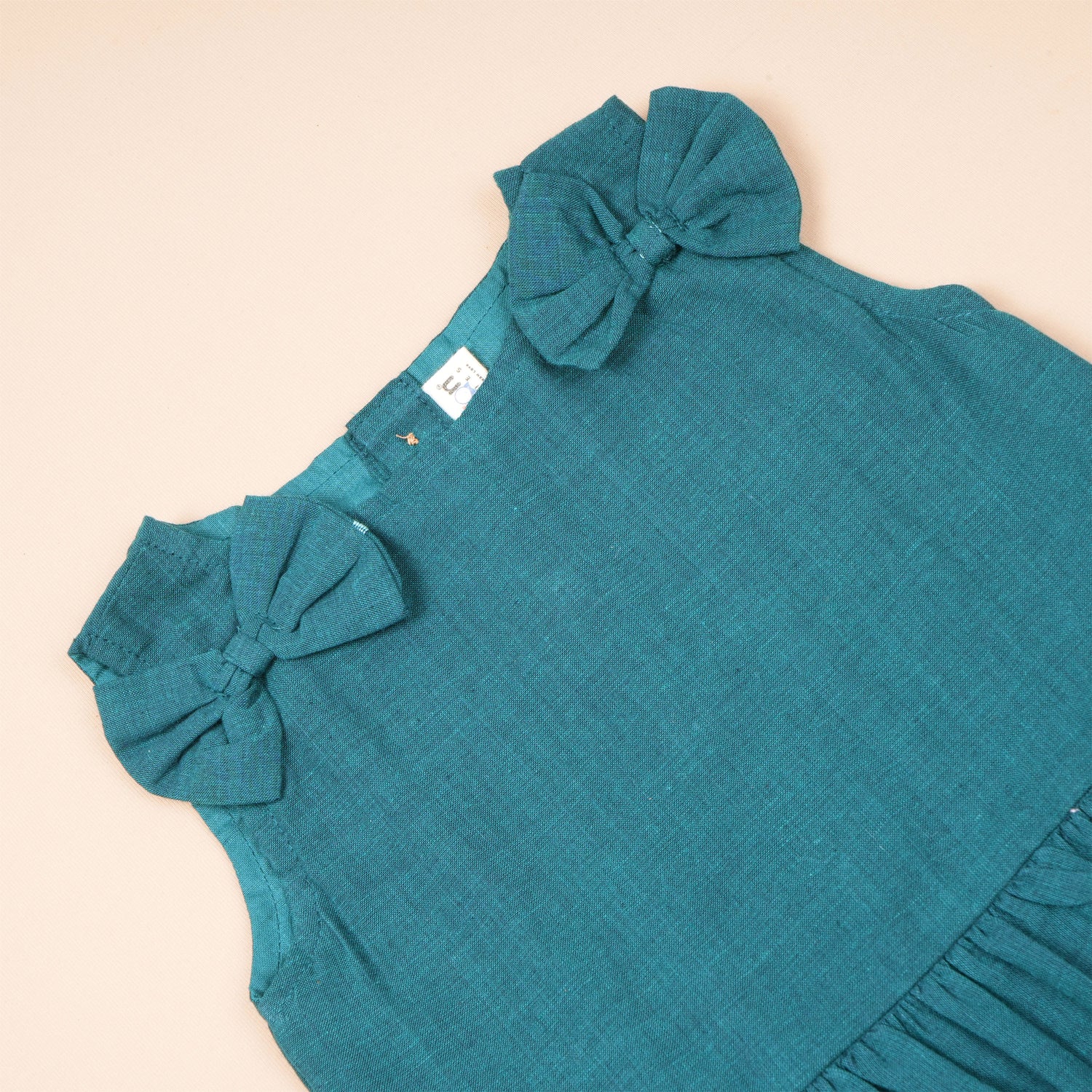 Peacock Blue Handloom Cotton Girls Peplum Top & Pant Set (1–6 Years)