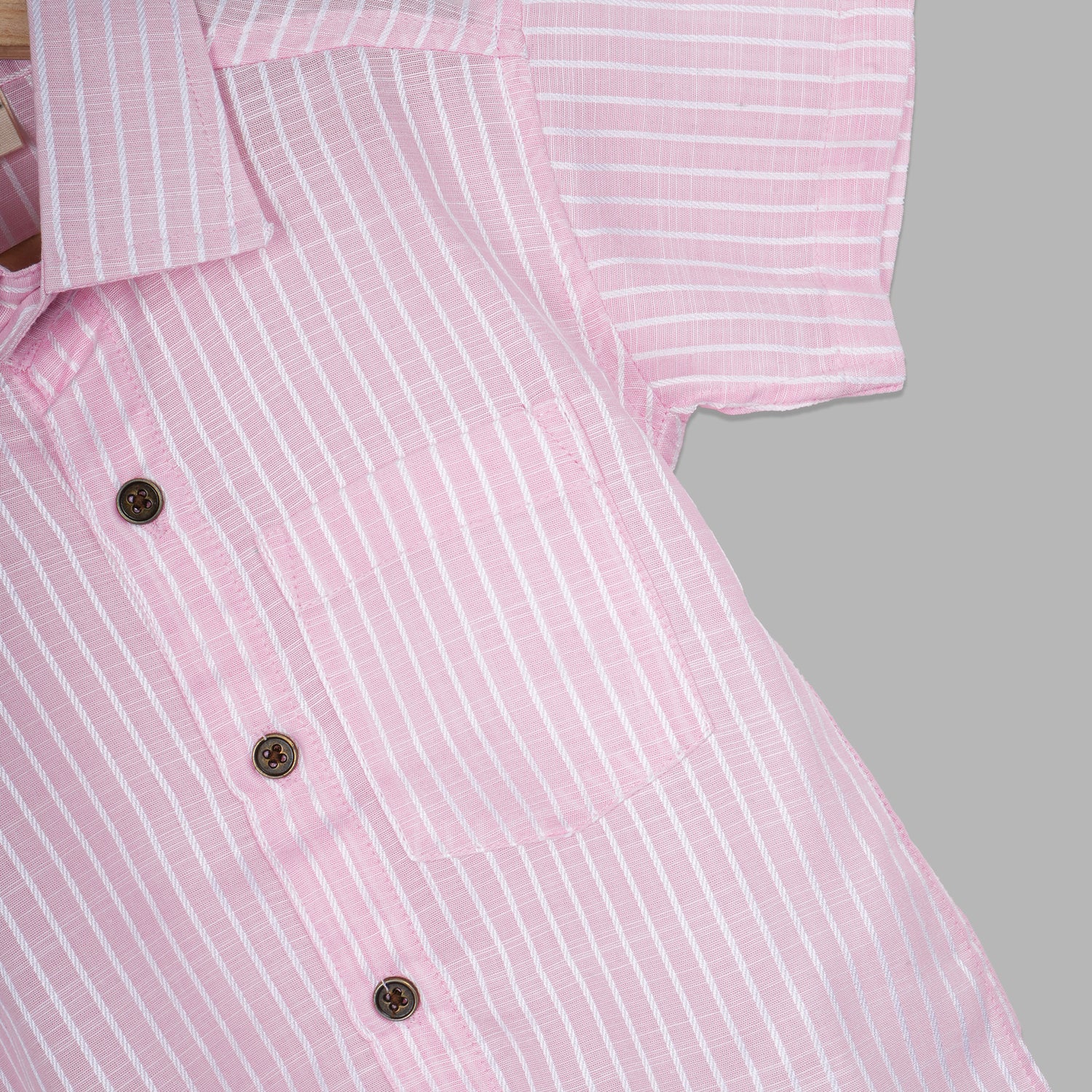 Boys Straight Collar Cotton Shirt – Pink Stripe Casual Style