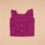 Classic silk top and skirt set for girls featuring a traditional design, soft fabric, and comfortable flared fit—perfect for ethnic and outdoor wear.