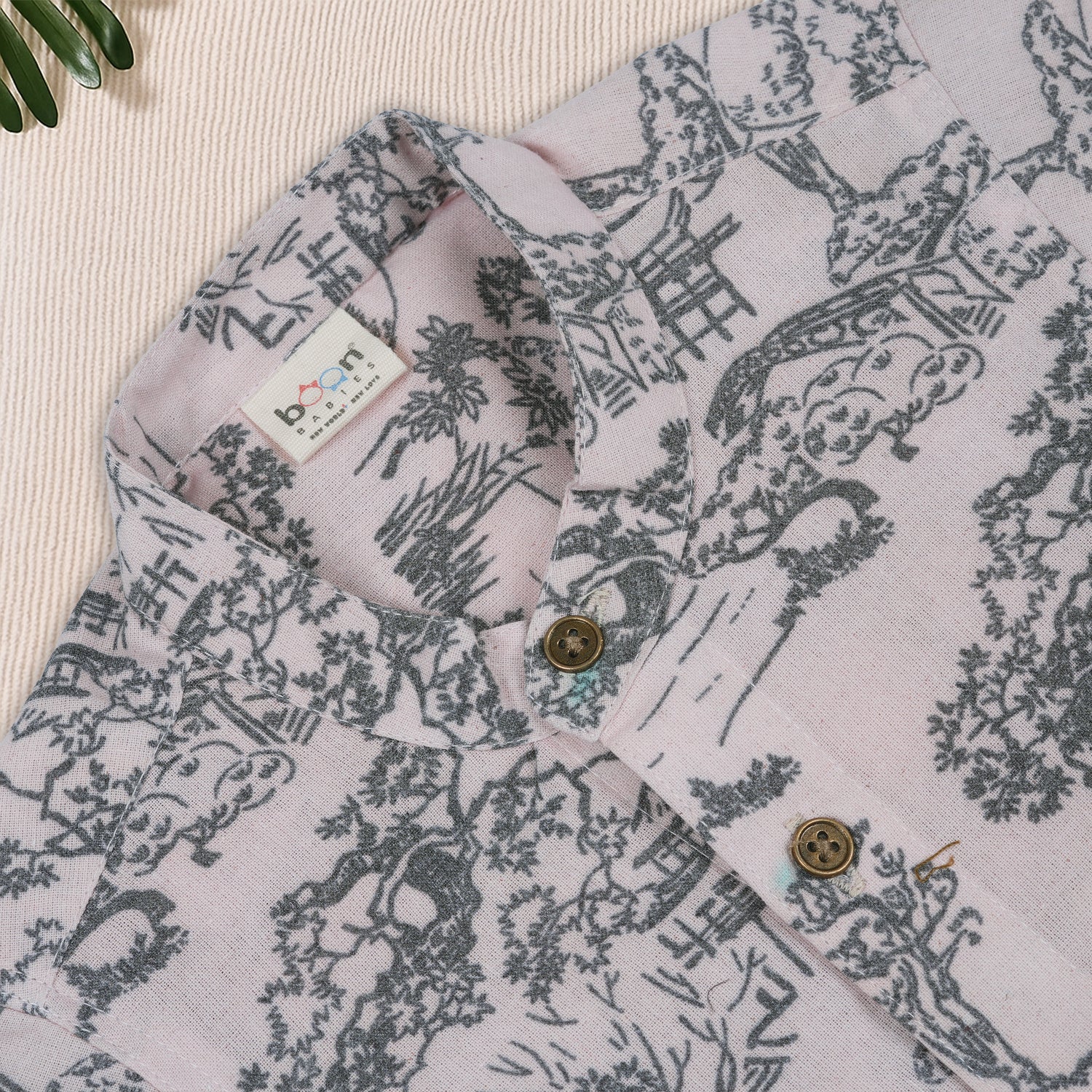 Boys Cotton Mandarin Collar Scenic Printed Shirt