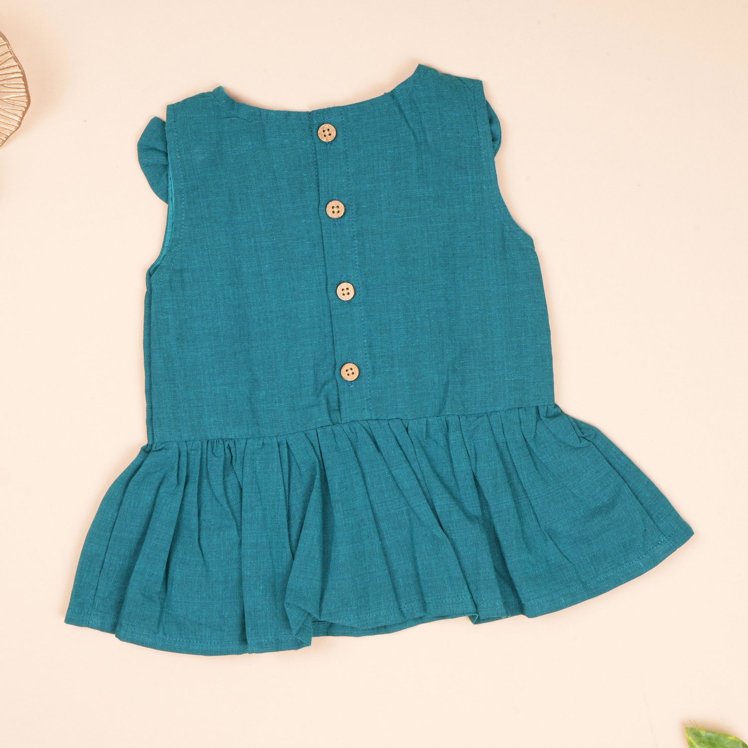 Peacock Blue Handloom Cotton Girls Peplum Top & Pant Set (1–6 Years)