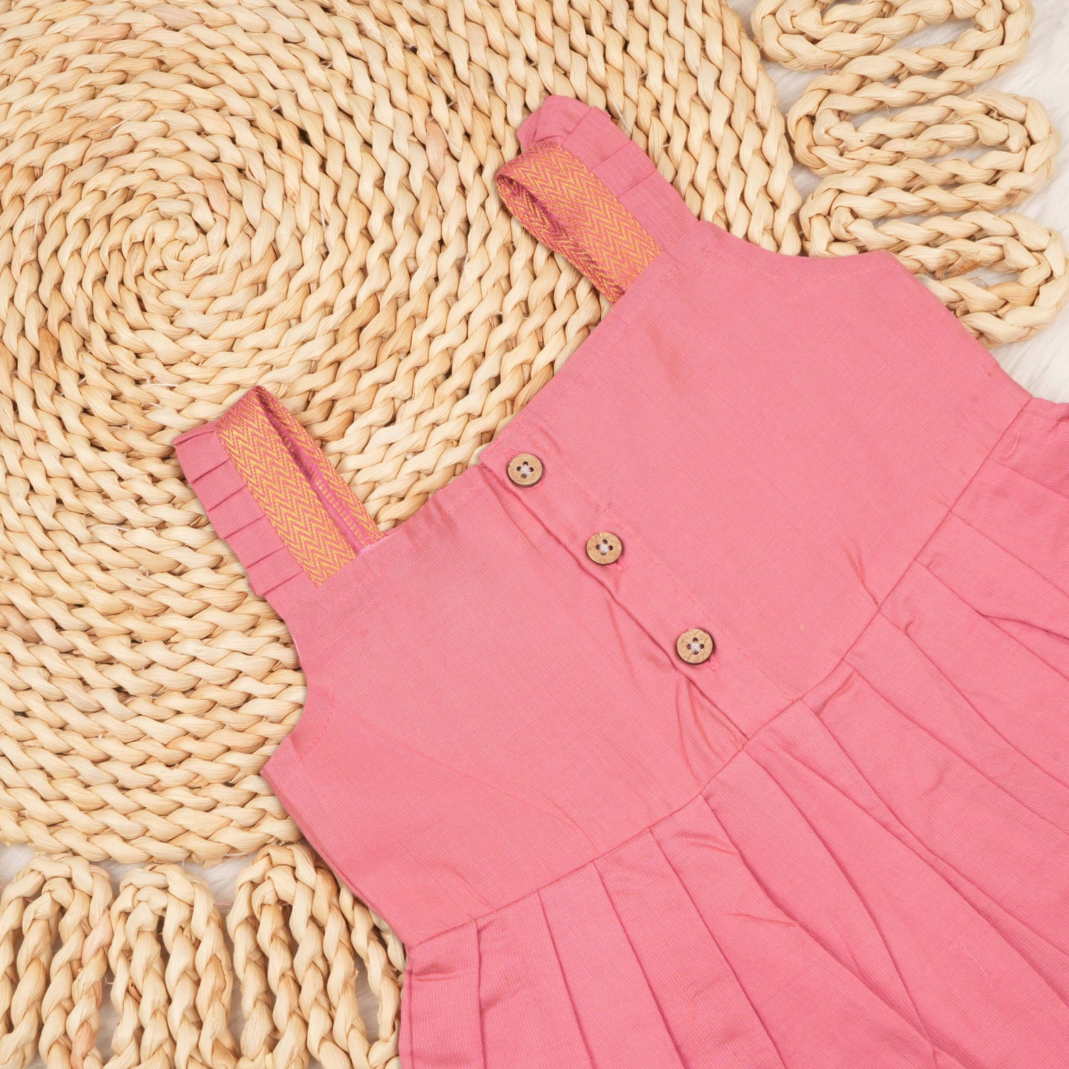 Baby Girl Rose Pink Tissue Silk Mangalagiri Border Frock