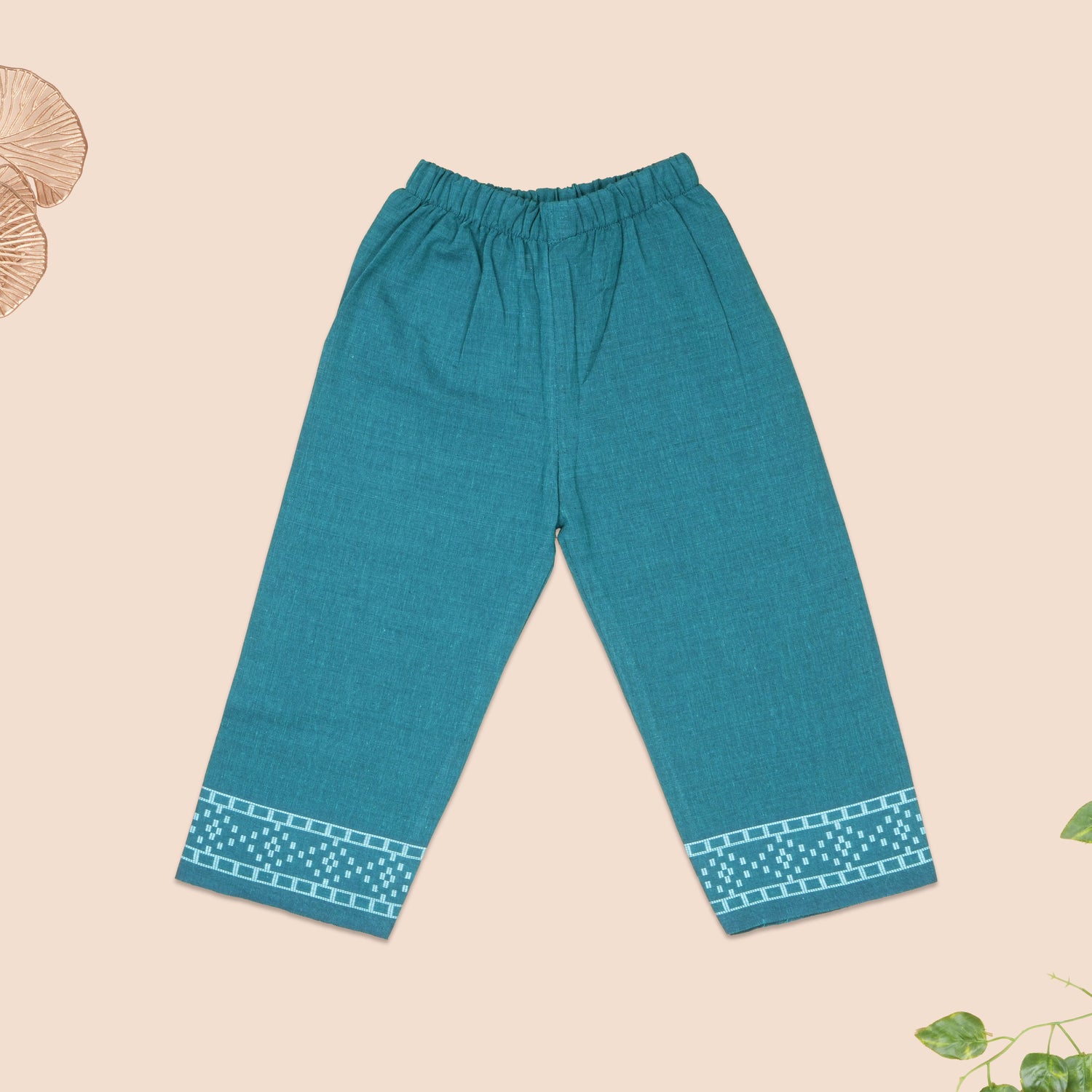 Peacock Blue Handloom Cotton Girls Peplum Top & Pant Set (1–6 Years)