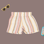 Boys pastel stripe cotton open collar shirt and matching shorts set by Boon Babies, featuring a printed design and comfortable fit.