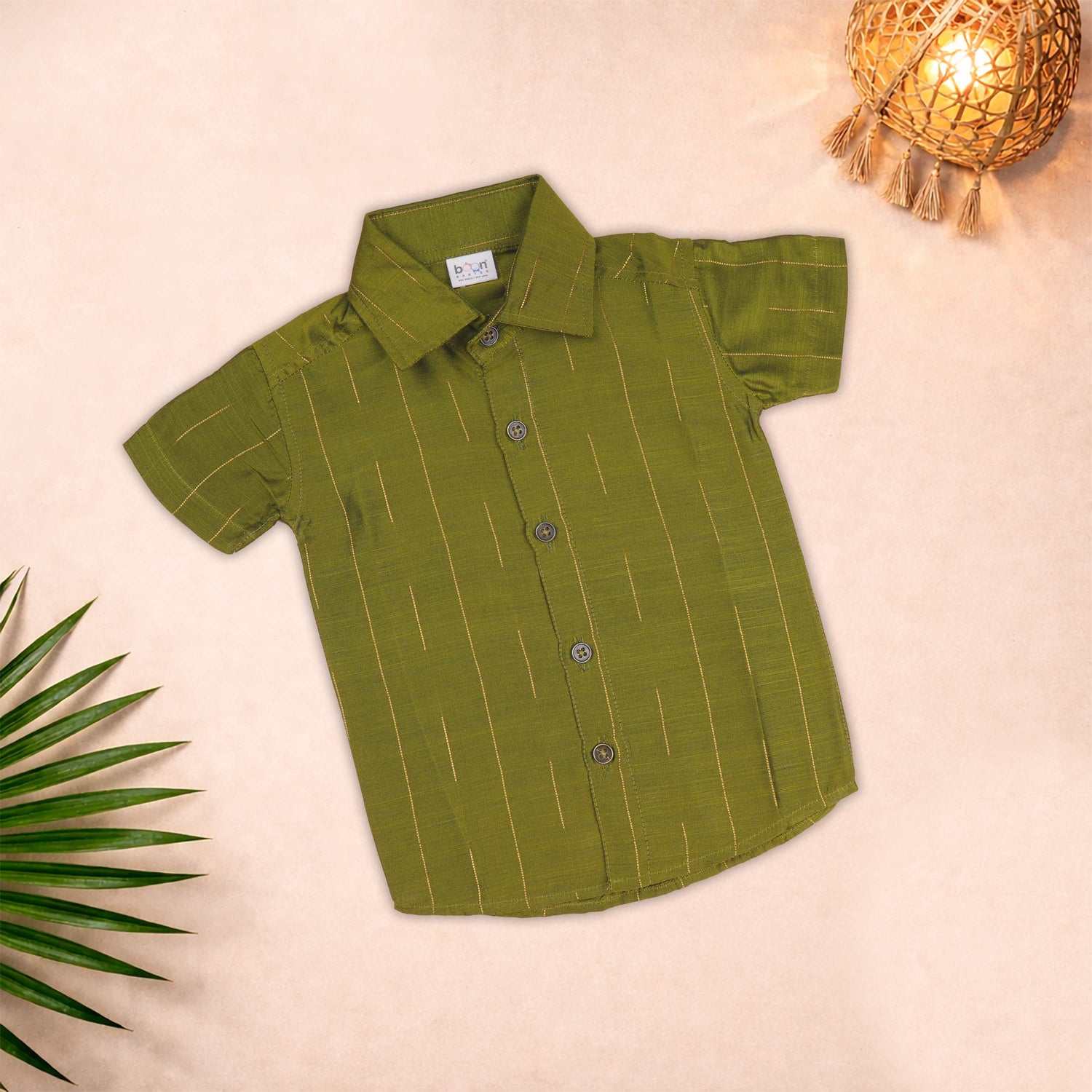 Boys green checkered silk shirt with white dhoti set – festive ethnic wear by Boon Babies Coimbatore