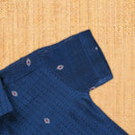 Classic navy blue handloom silk cotton shirt with optional dhoti—an elegant festive outfit for boys.