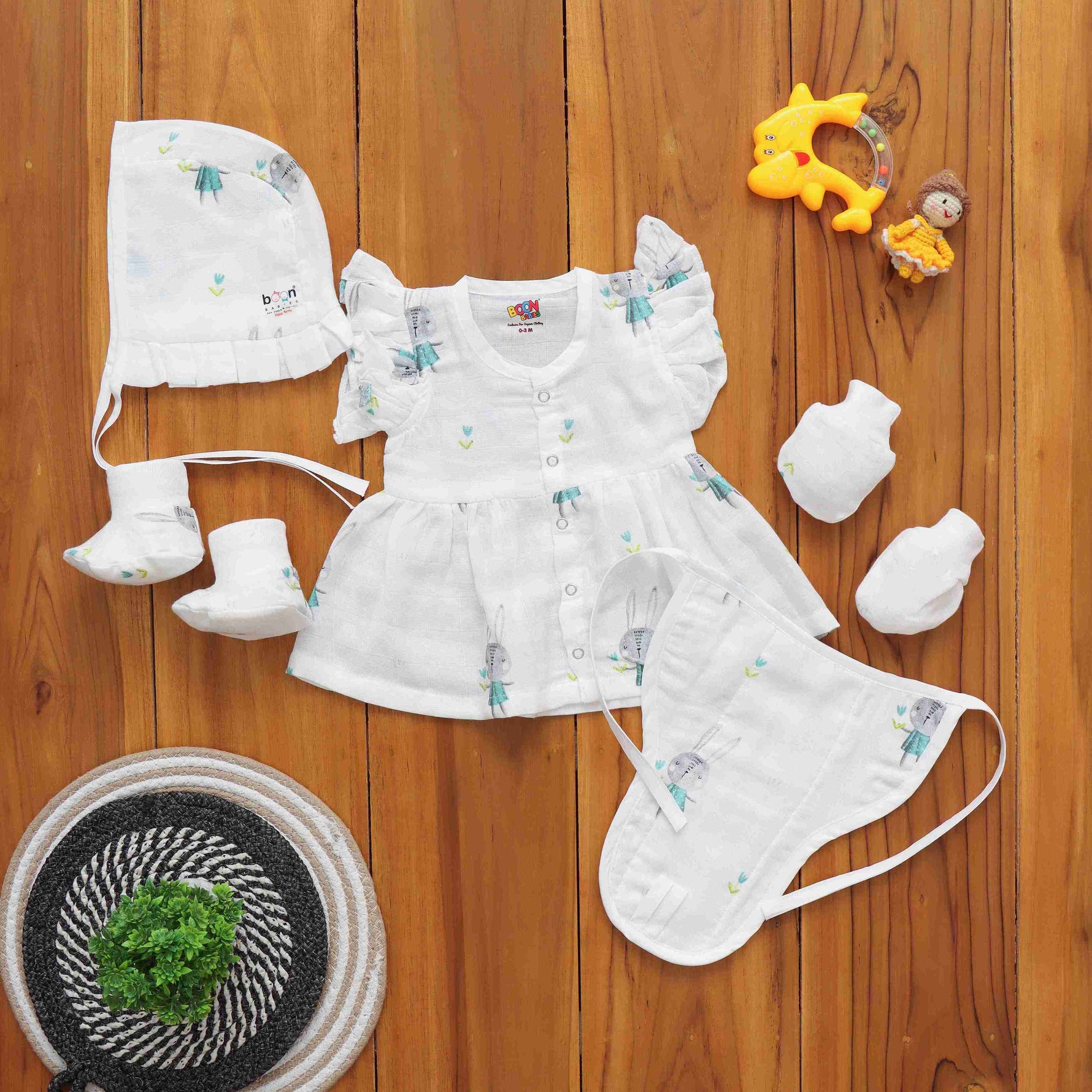 Boon Babies Playful Prints Set Baby Frock with Matching Underwear Cap