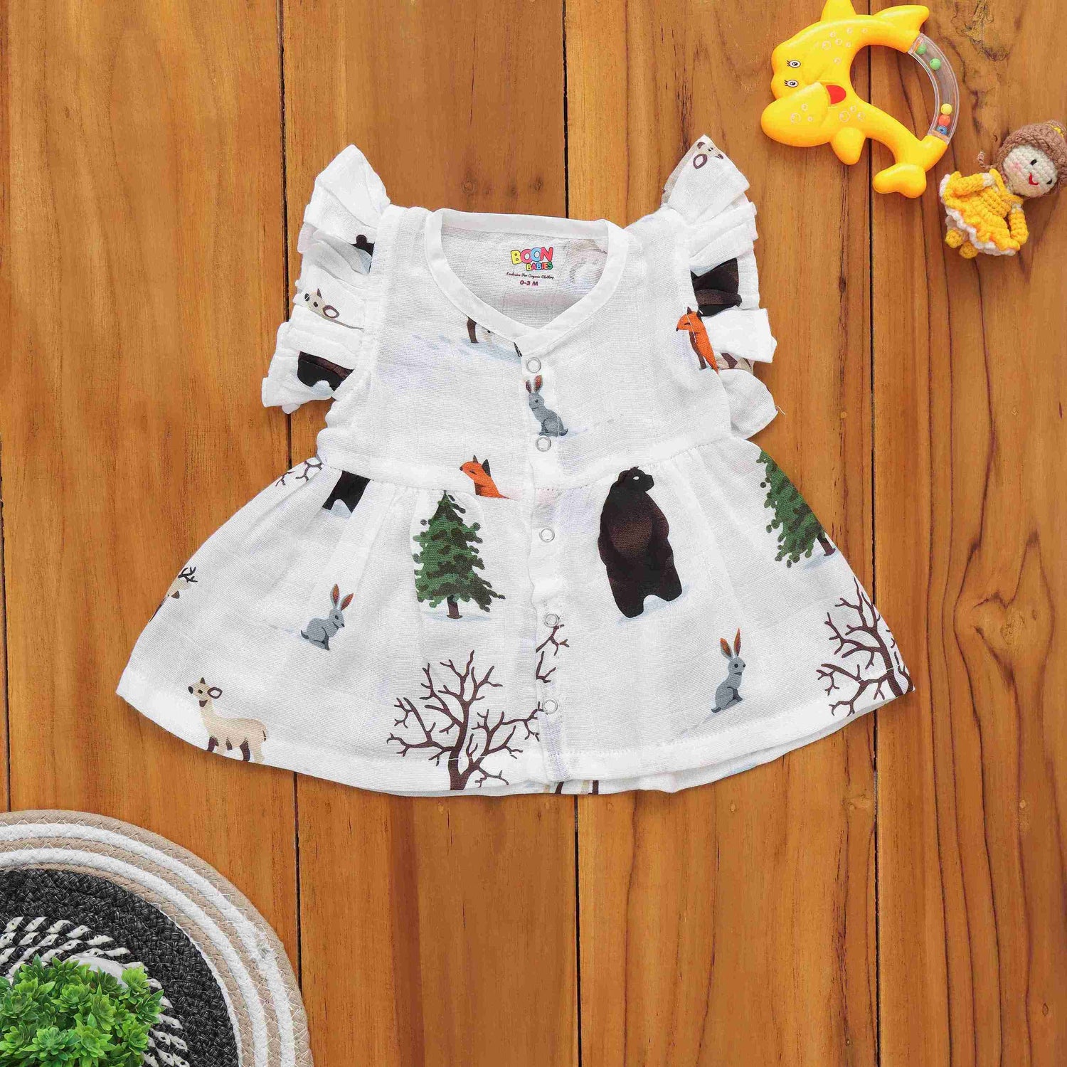 Playful Prints Set: Baby Frock with Matching Underwear and Cap