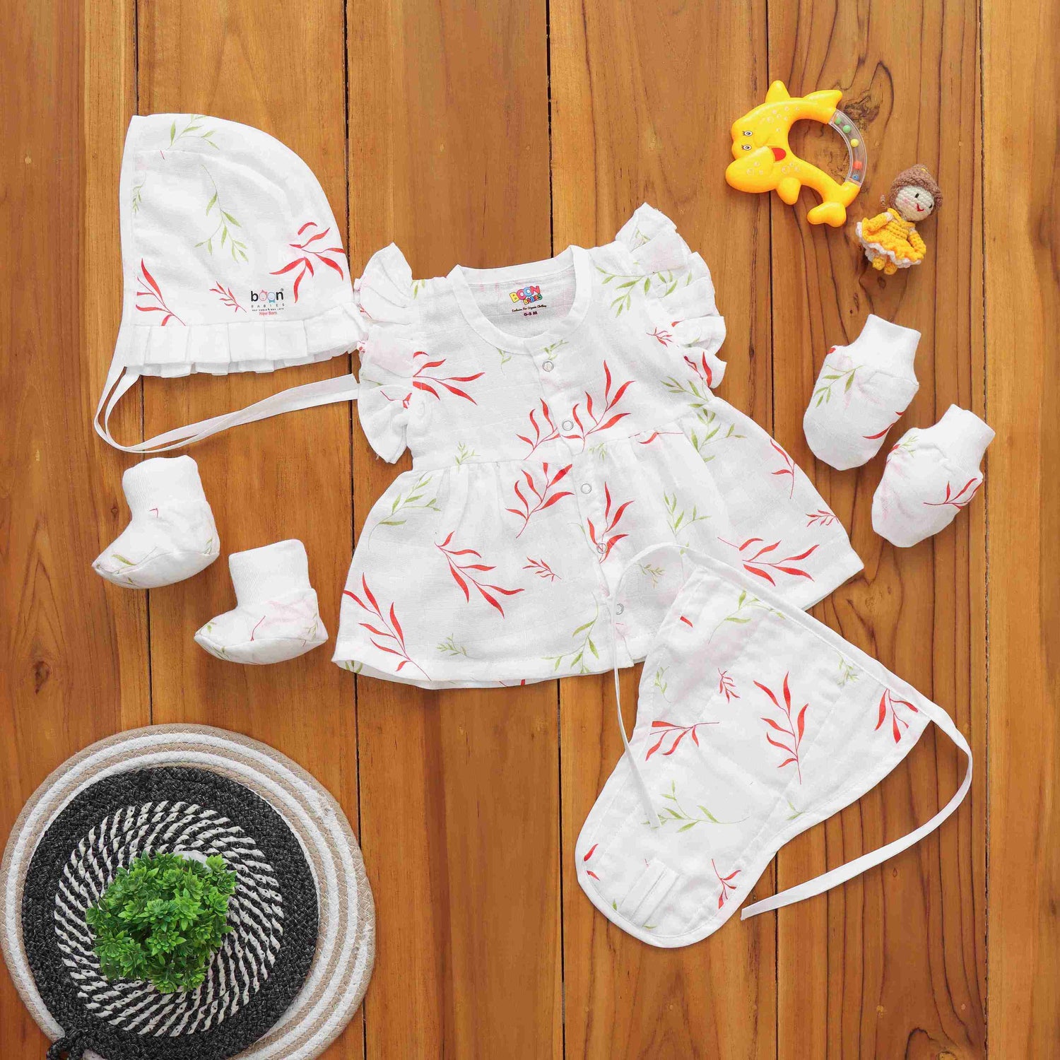 Playful Prints Set: Baby Frock with Matching Underwear and Cap