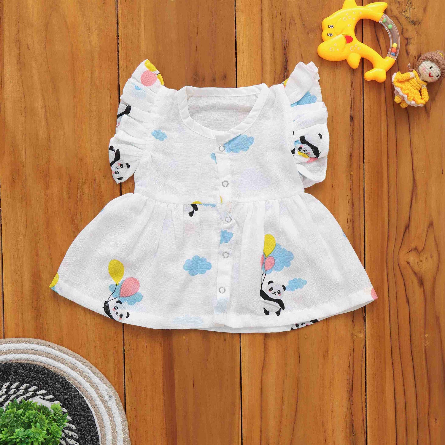 Playful Prints Set: Baby Frock with Matching Underwear and Cap