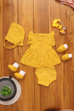 Boon Babies Perfect Trio Set Solid Color Baby Frock with Matching Underwear Capset