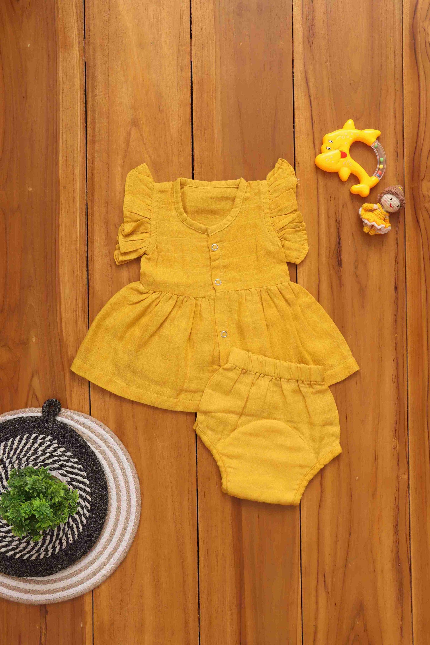 Perfect Trio Set: Solid Color Baby Frock with Matching Underwear and Capset