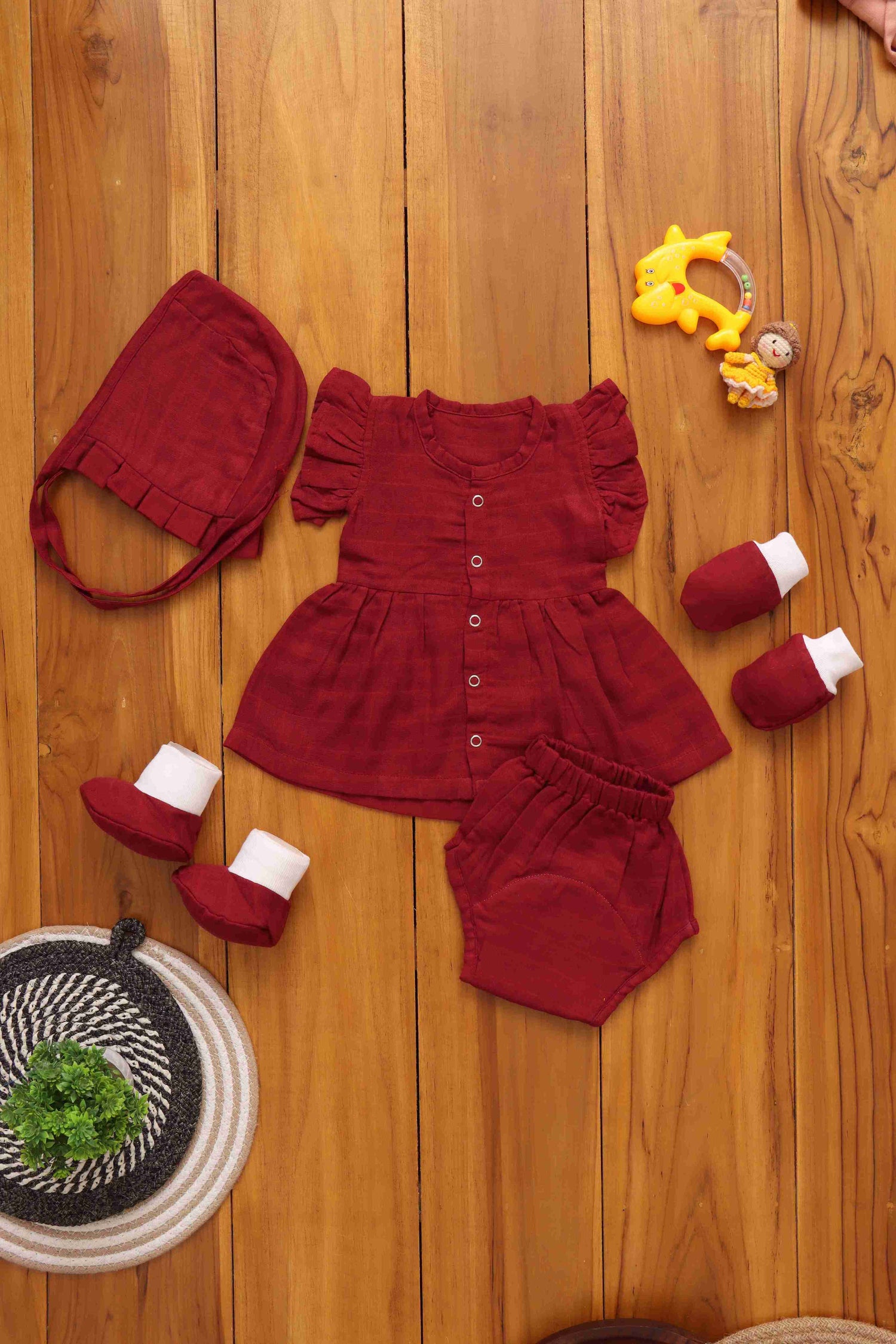 Perfect Trio Set: Solid Color Baby Frock with Matching Underwear and Capset