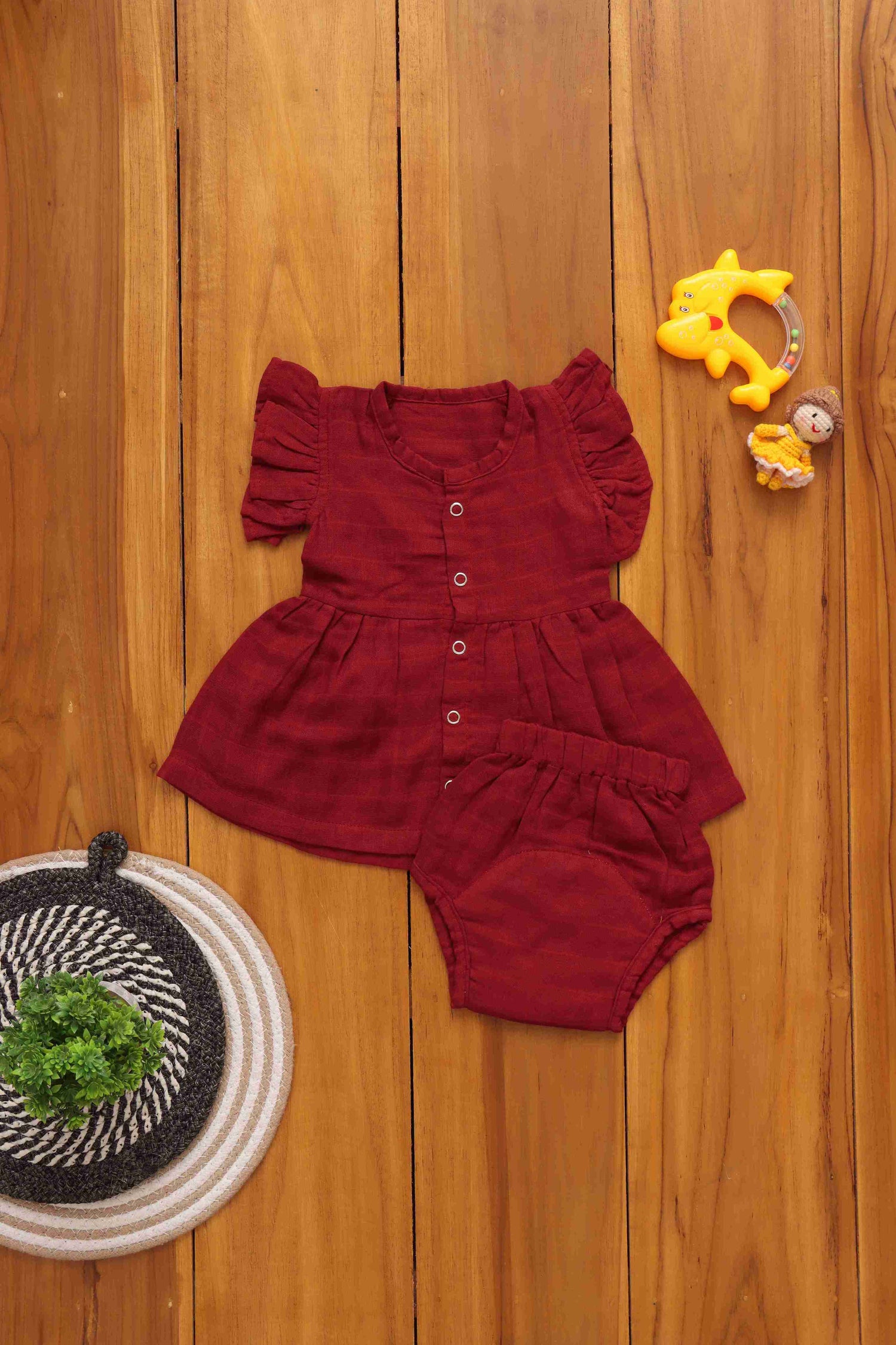 Perfect Trio Set: Solid Color Baby Frock with Matching Underwear and Capset