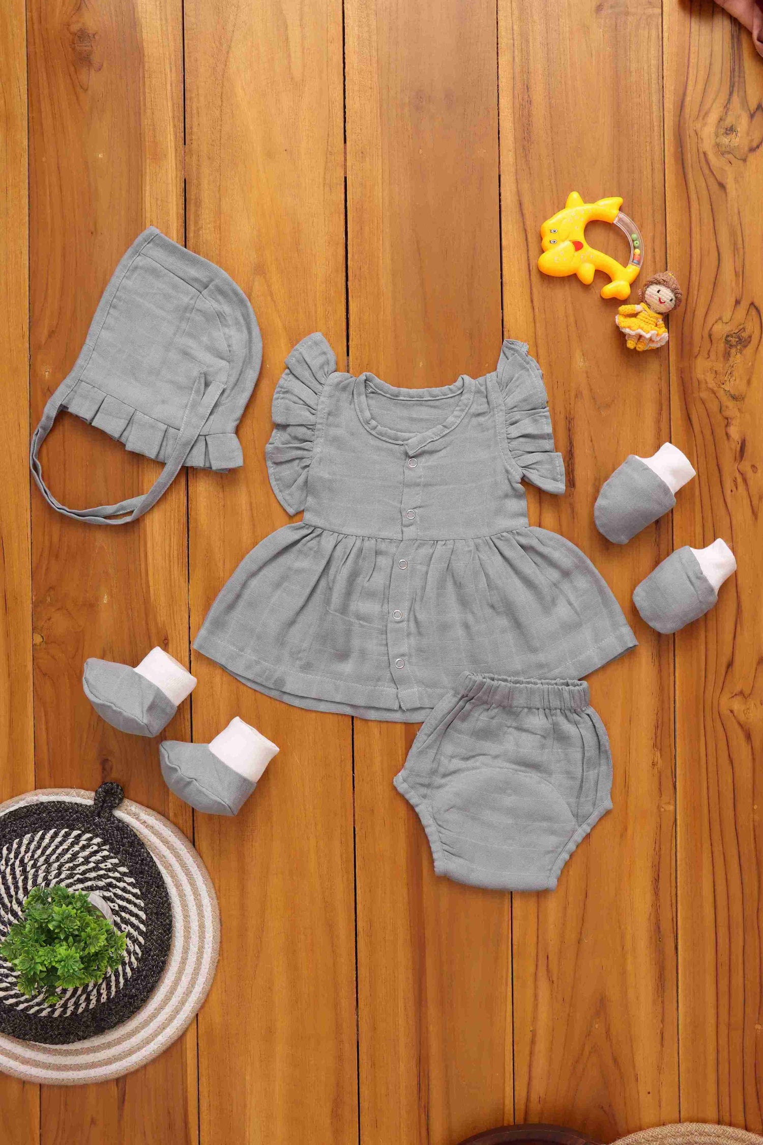 Perfect Trio Set: Solid Color Baby Frock with Matching Underwear and Capset