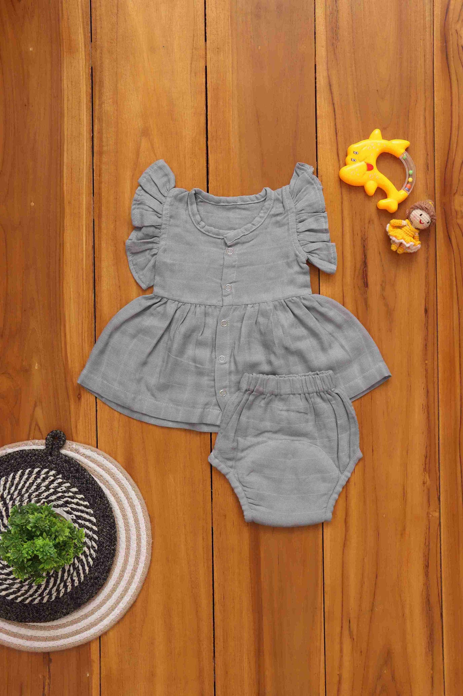 Perfect Trio Set: Solid Color Baby Frock with Matching Underwear and Capset