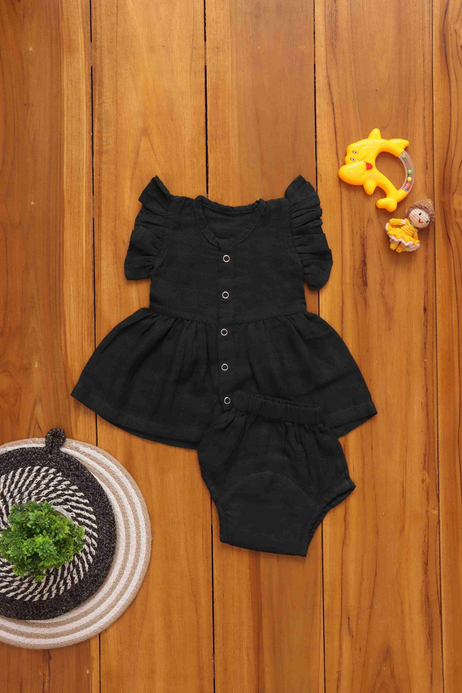 Perfect Trio Set: Solid Color Baby Frock with Matching Underwear and Capset