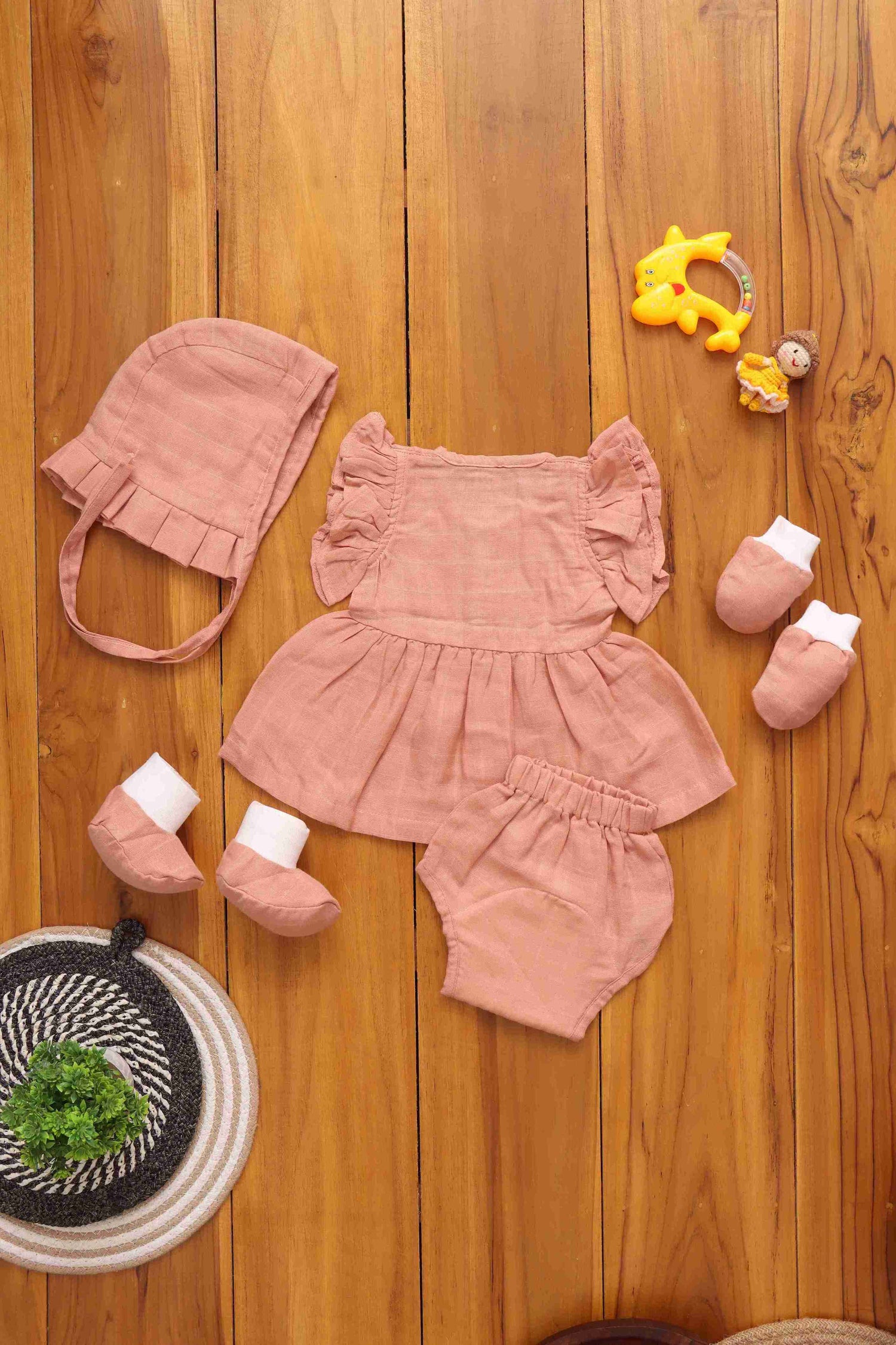 Perfect Trio Set: Solid Color Baby Frock with Matching Underwear and Capset