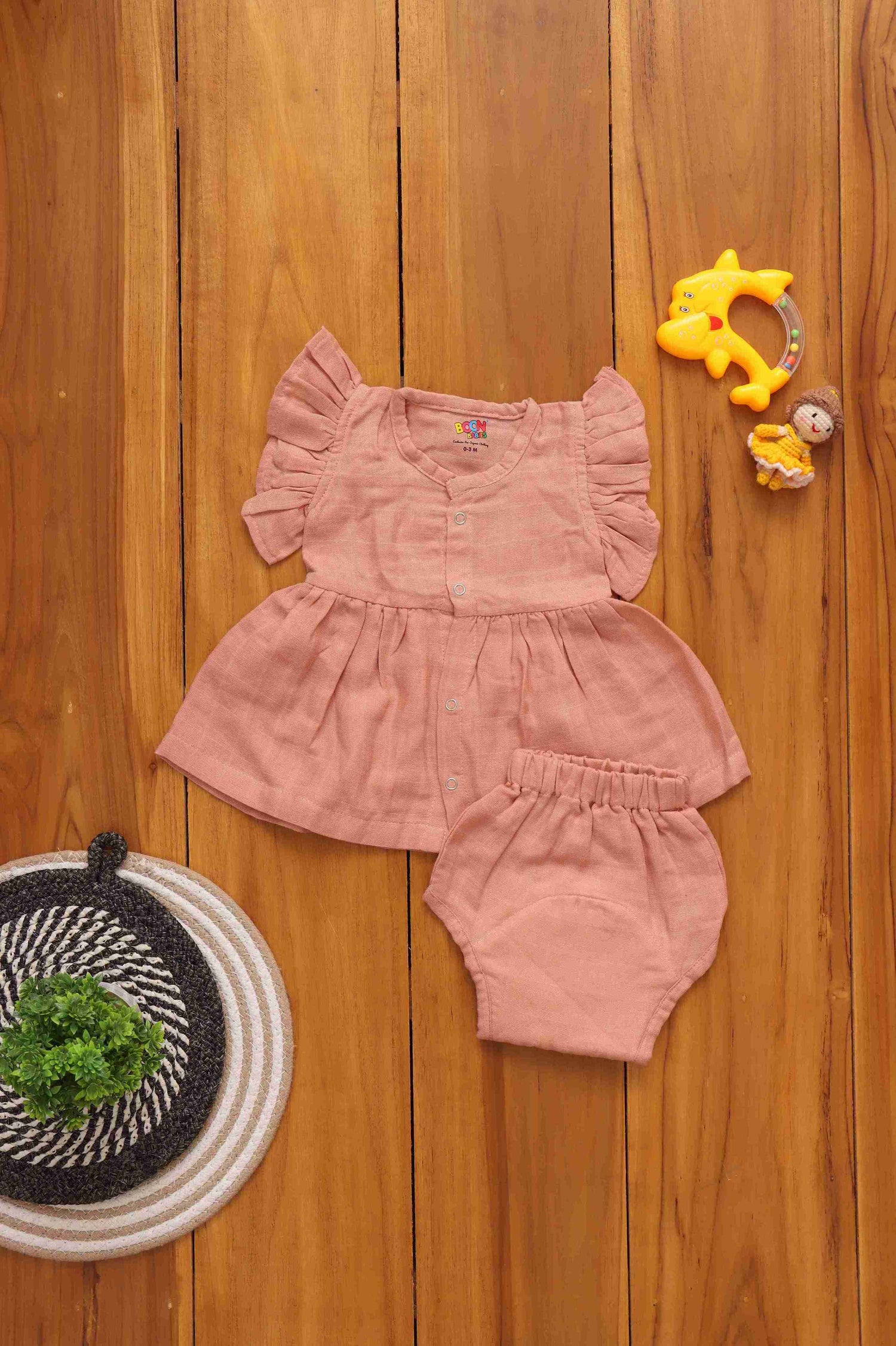 Perfect Trio Set: Solid Color Baby Frock with Matching Underwear and Capset