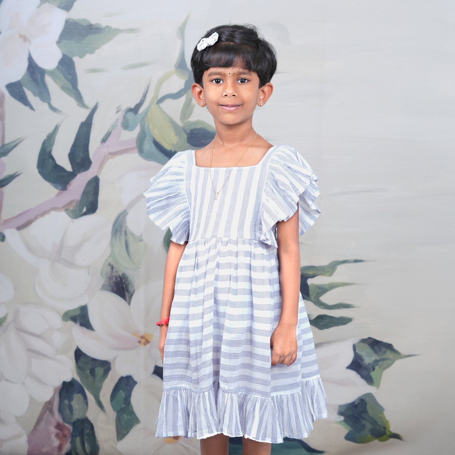 Soft Blue Cotton Frock with Gentle Stripes