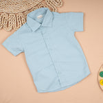 Lightweight solid popcorn shirt for boys by Boon Babies, in white with a regular collar, perfect for kids aged 6 months to 5 years.