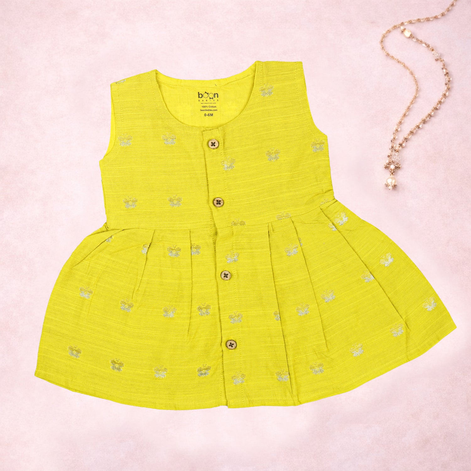Premium Ethnic Sleeveless Frock for Baby Girls - Lime Green