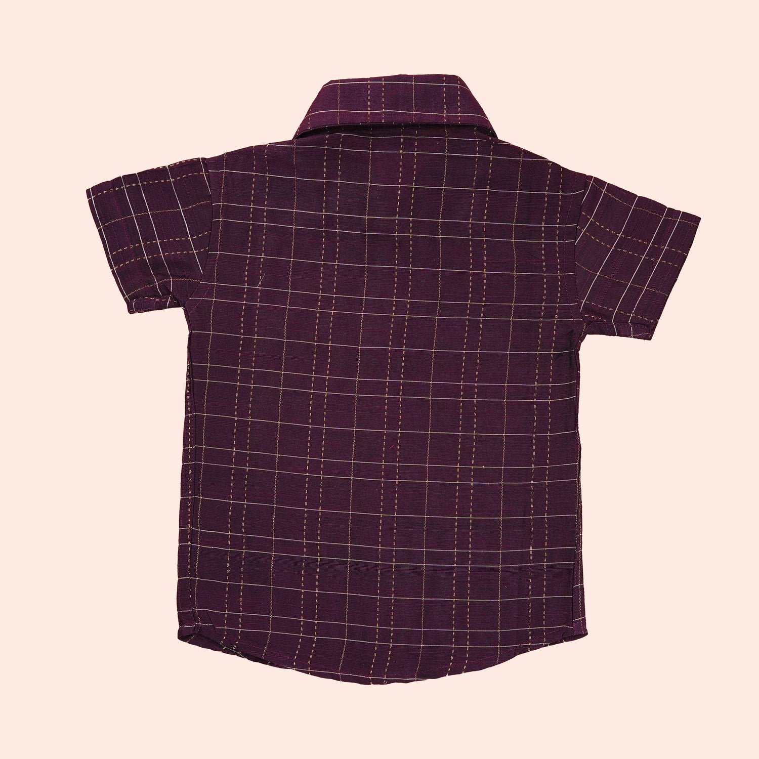 Royal Plum Silk Traditional Check Shirt & Dhoti Set for Boys