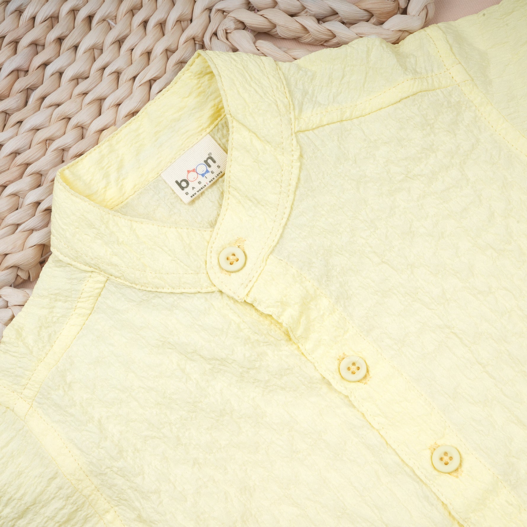 Lightweight solid popcorn shirt for boys from Boon Babies, casual polycotton shirt for kids aged 6 months to 5 years.