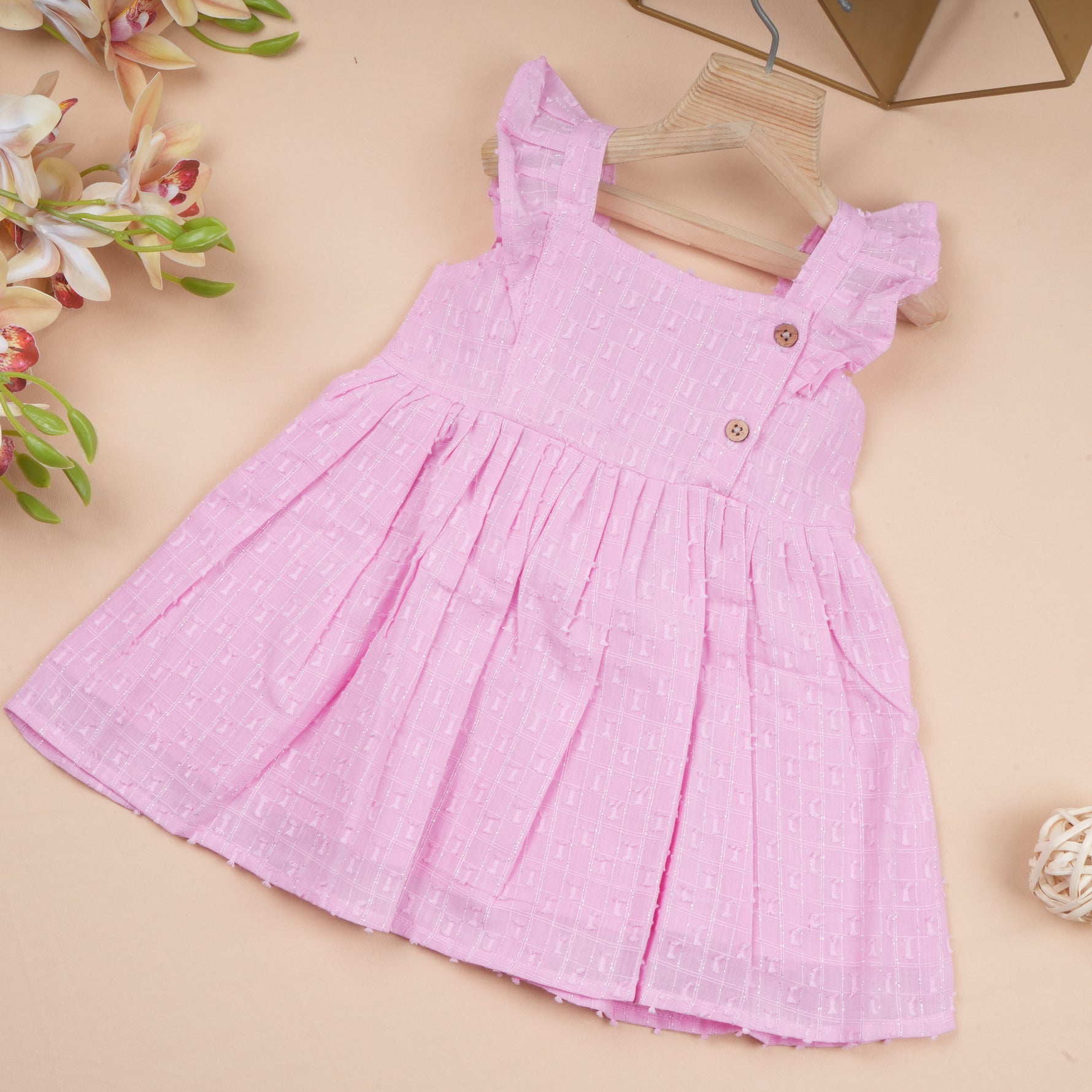Boonbabies girls solid frill frock in soft twill cotton, casual baby girl dress for ages 6 months to 5 years, with cute ruffle details.