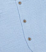 Sky blue 4-layer crinkled muslin jabla with wooden buttons — soft, airy & perfect for newborns and toddlers (NB–6M).